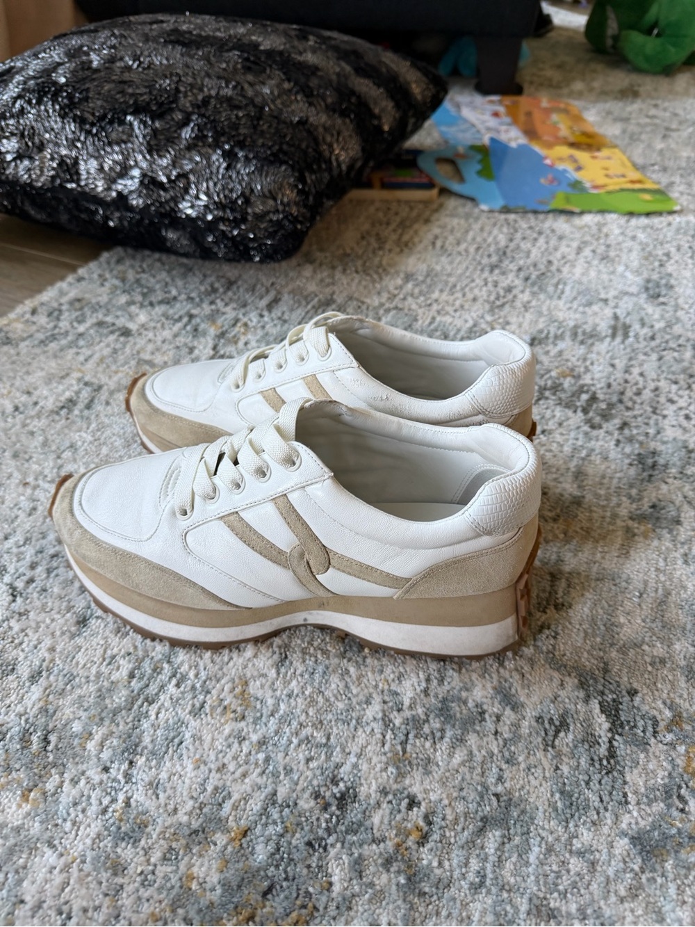 Veronica Beard White and Beige Platform Sneakers